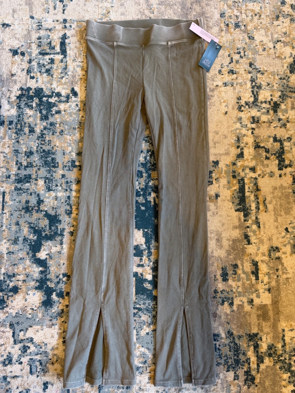 wild fable Olive Ribbed Split-Hem Flare Pants